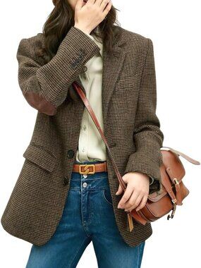 Chic Women's Plaid Blazer Jacket | Fall Winter Dressy Work Coat | Single